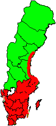 Det rödmarkerade området i kartbilden visar vart det är mest fästingar. Det rödmarkerade området i kartbilden visar vart det är mest fästingar.